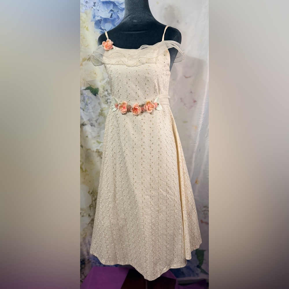 Bonnie Jean Girls 14 Cream Floral Dress Formal Wedding guest birthday Easter